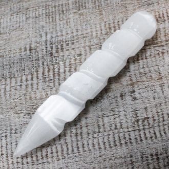 Selenite Spiral Wand - 16cm -Point one End