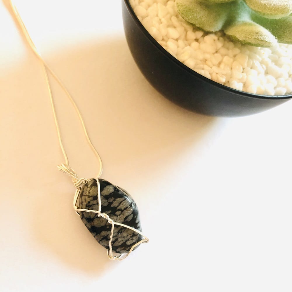 Snowflake Obsidian Wire Wrapped Necklace