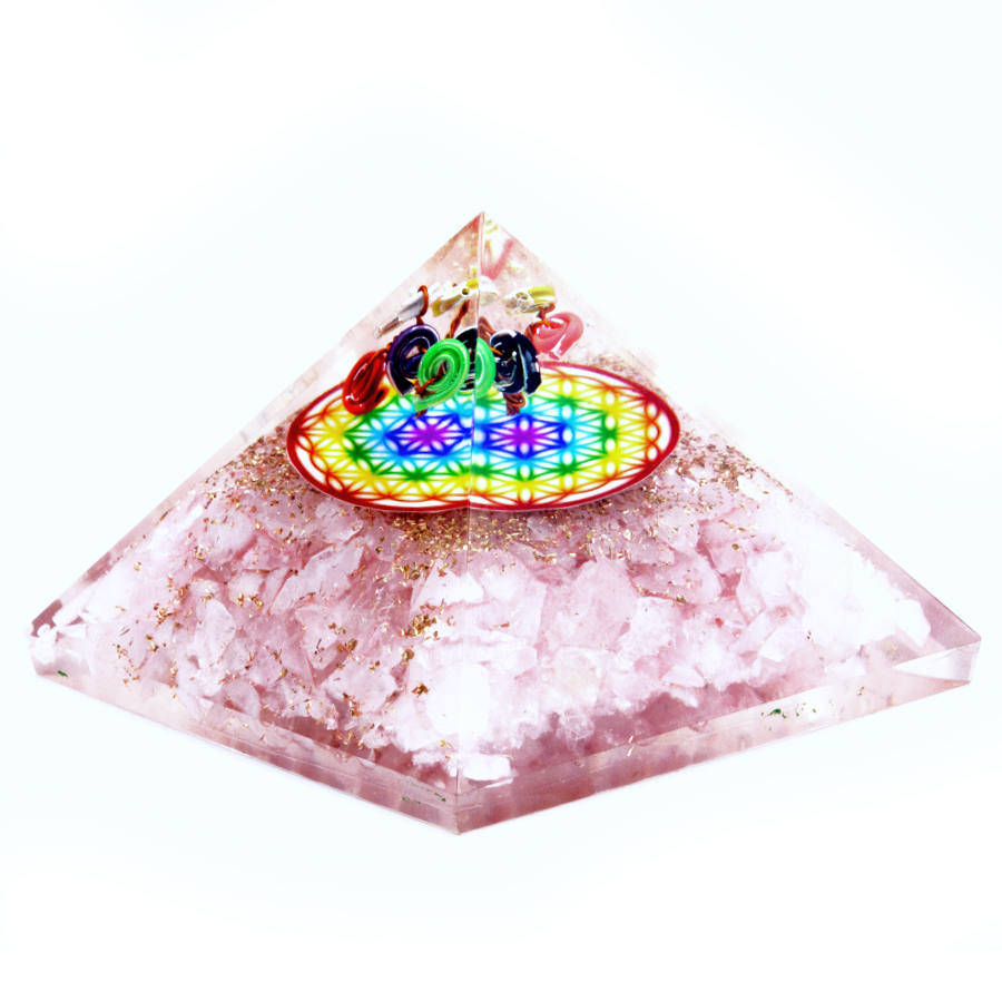 Orgonite pyramid with rose quartz