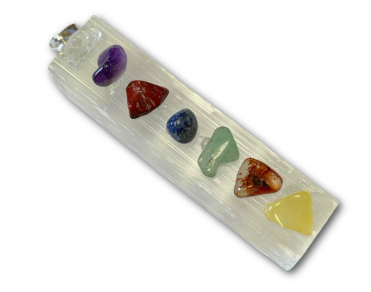 Selenite Wand Pendant with Chakra Chips