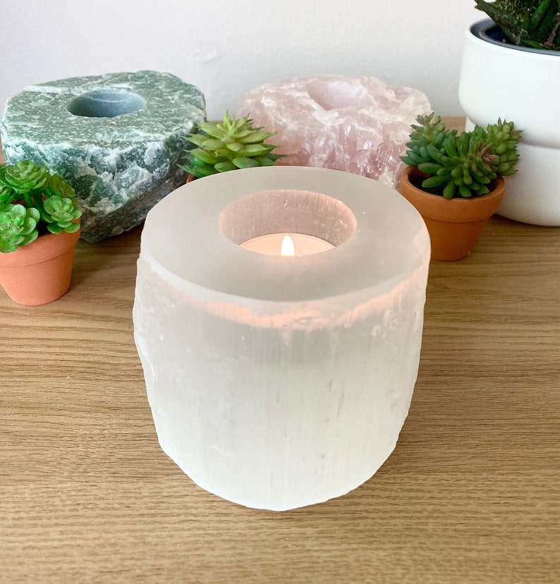 Selenite Cylinder Candle Holder - Medium