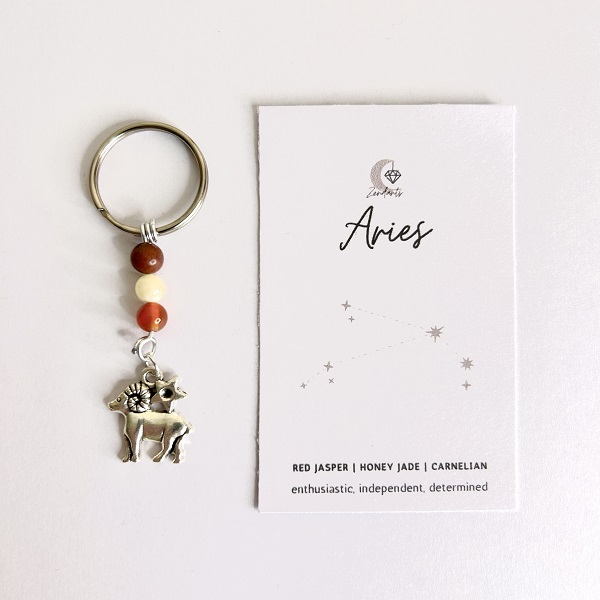 Crystal keyring with Aries charm and crystals.