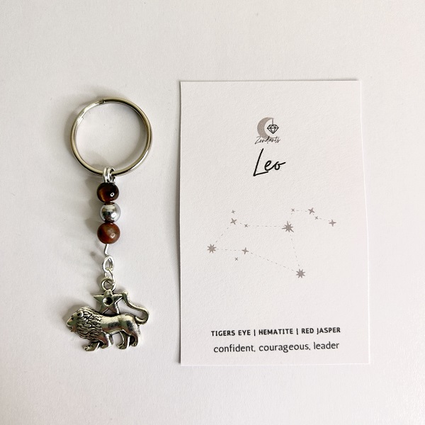 Handmade crystal keyring with Leo charm and crystals