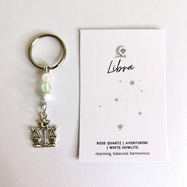 Handmade crystal keyring with Libra charm and crystals.