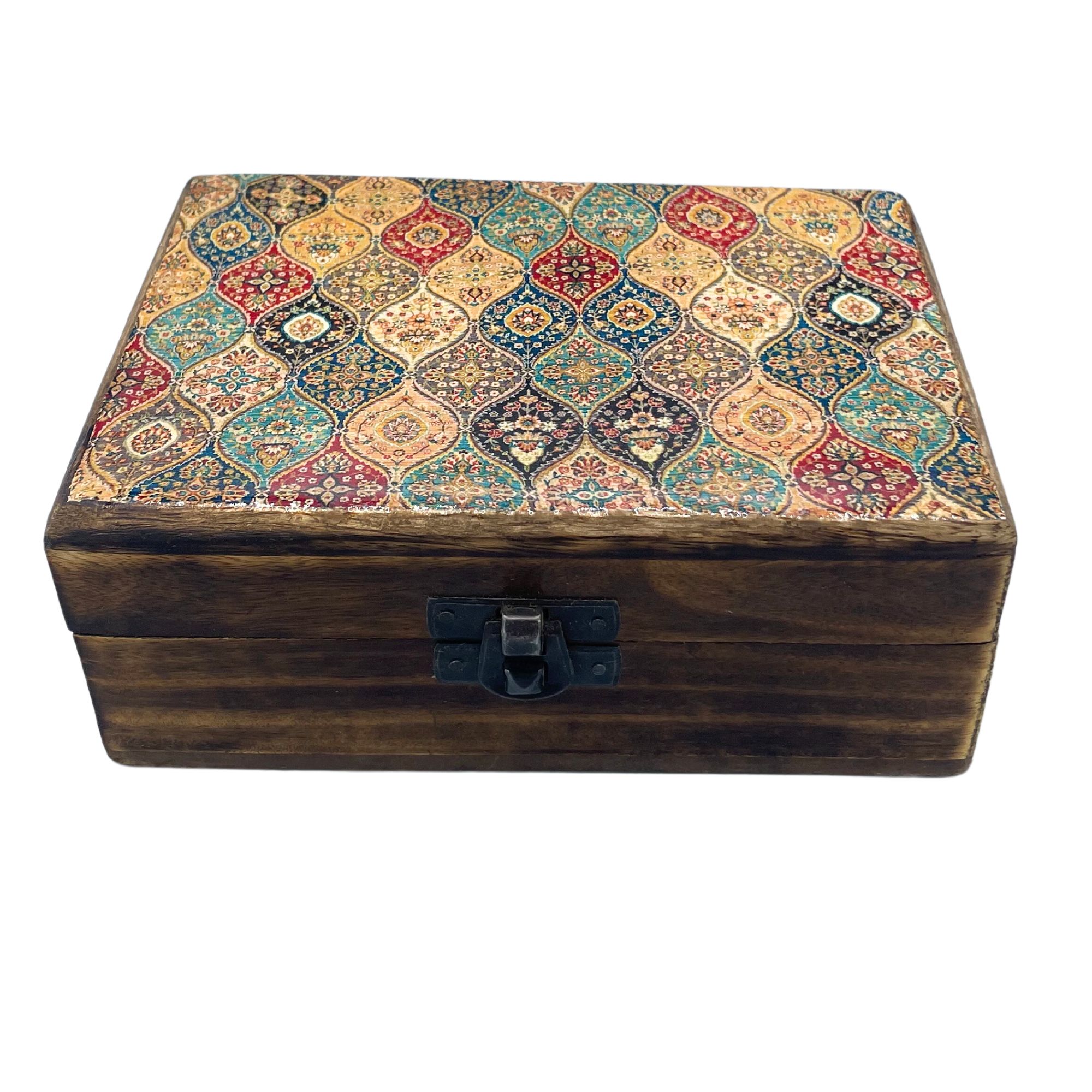 Ceramic glazed wood box traditional pattern