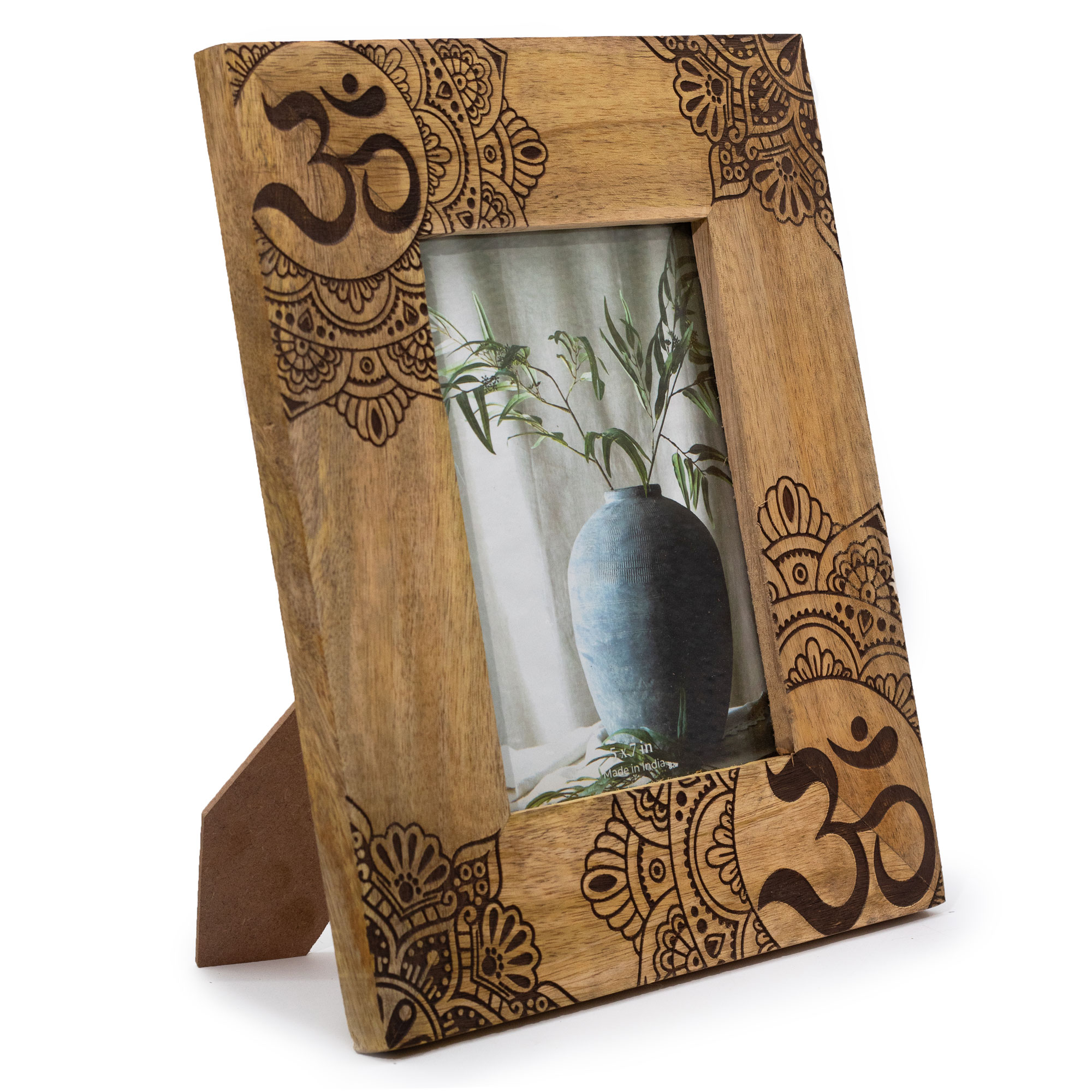 LGE MANGO WOOD PICTURE FRAME BLACK MANDALA