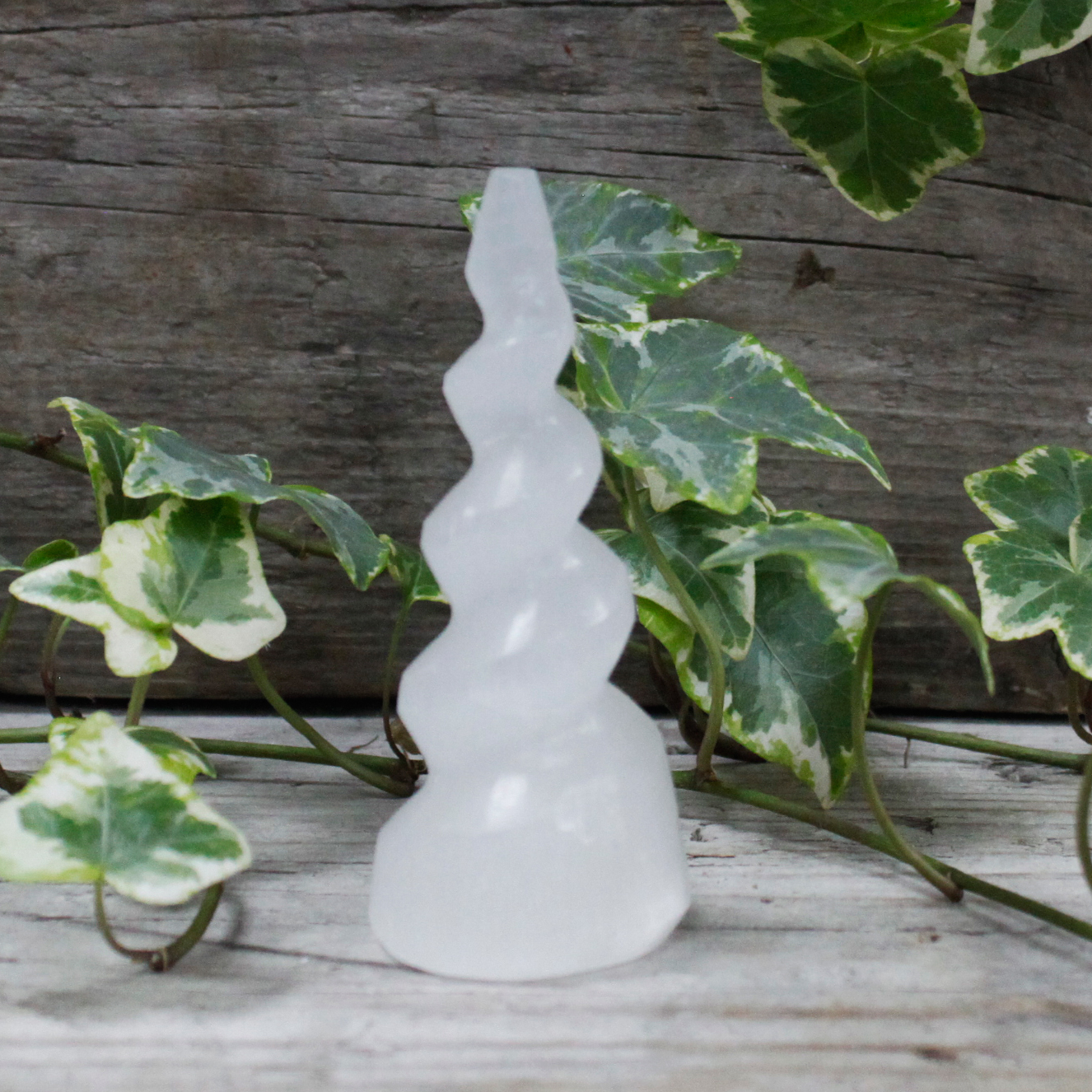 SELENITE SPIRAL UNICORN HORN TOWER